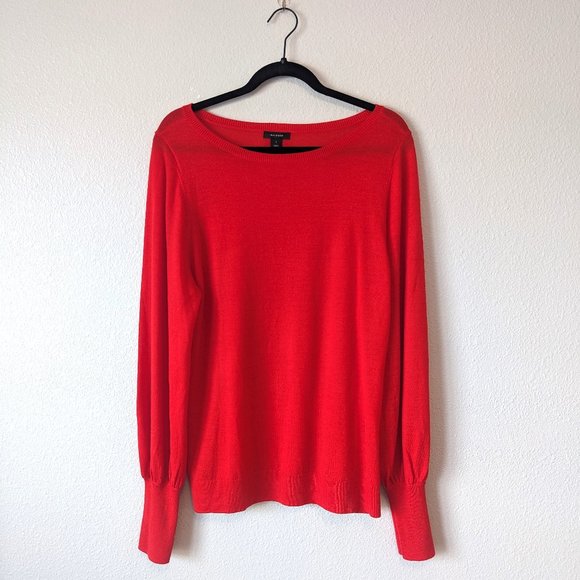HALOGEN Red Bishop Sleeve Merino Blend Sweater SZ L - Picture 2 of 10